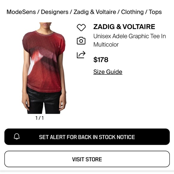 Zadig & Voltaire Red Graphic Short Sleeve Tee size S - Picture 3 of 10